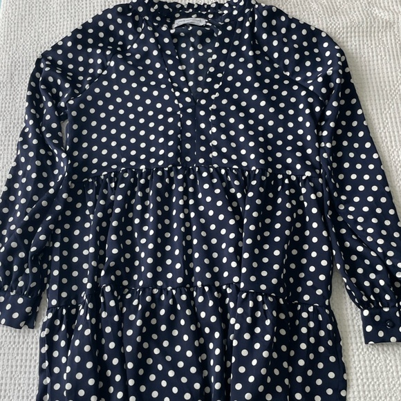 Urban Outfitters - Polka Dot Long Sleeve Mini Dress, Blue - Picture 2 of 3